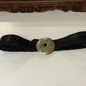 Elegant Black Woven Belt with Silver Accent